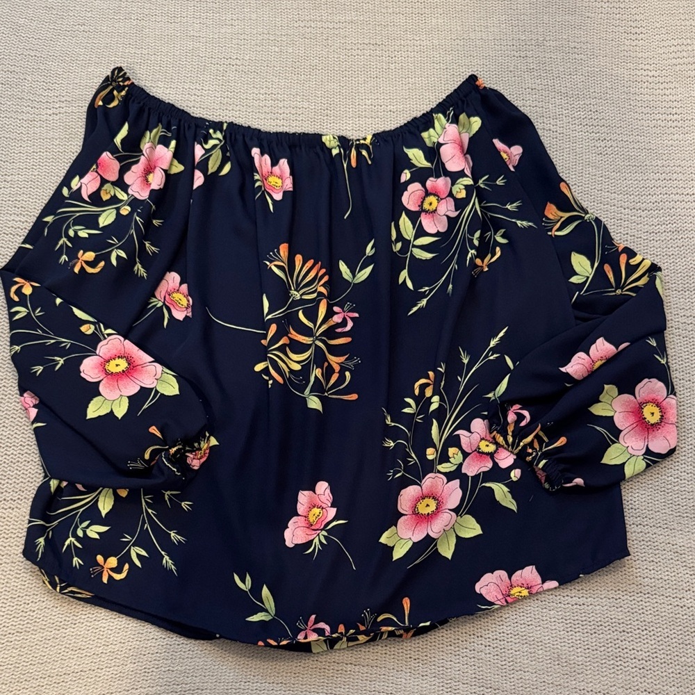 GAP Navy Floral Off the Shoulder Blouse | Size Medium | Boho Spring Top